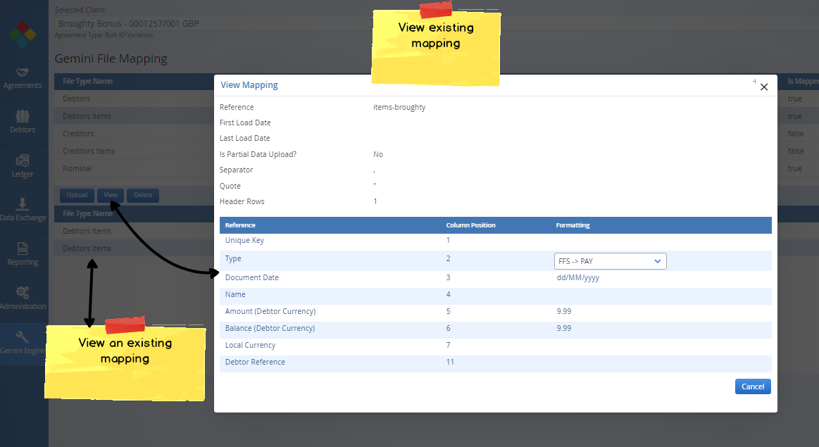 View Exisitng Mapping